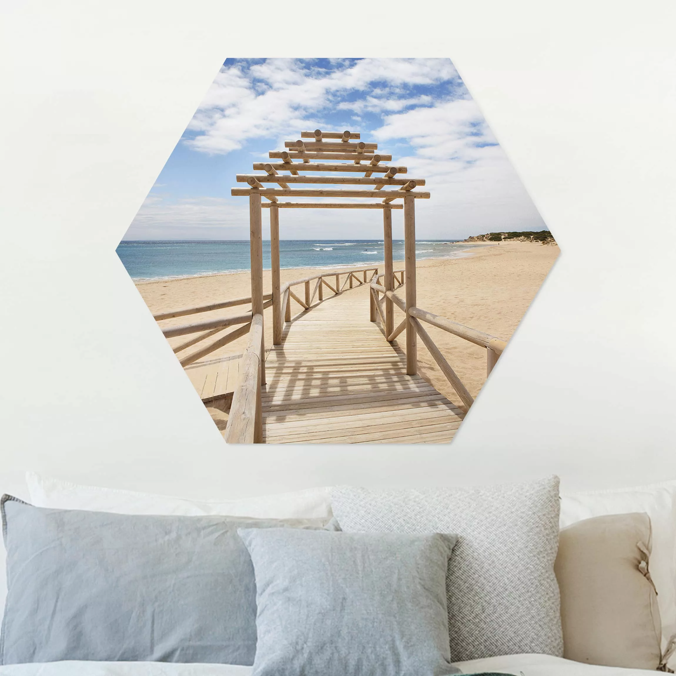 Hexagon-Alu-Dibond Bild Architektur & Skyline Strandpfad zum Meer in Andalu günstig online kaufen