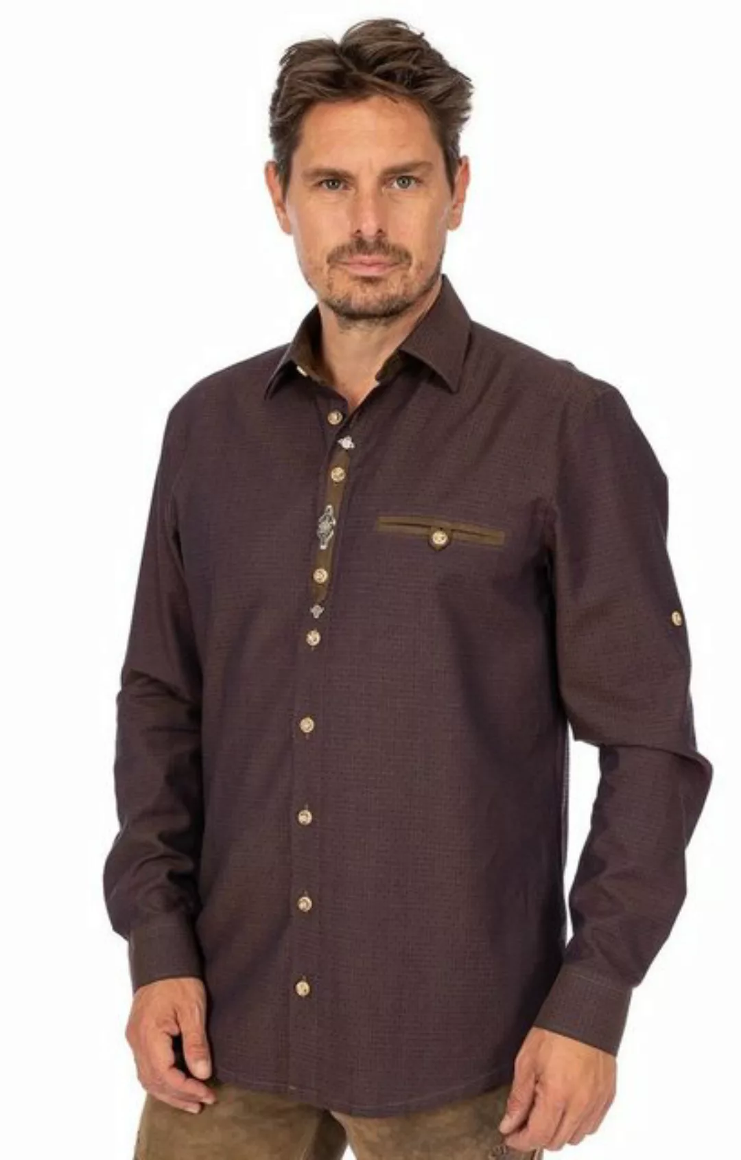 OS-Trachten Trachtenhemd Trachtenhemd ILLER braun (Regular Fit) günstig online kaufen