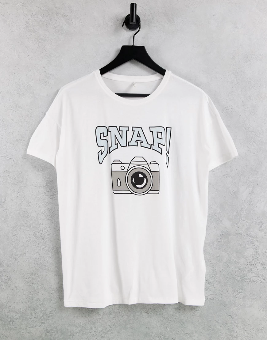 Only – T-Shirt mit Kameraprint-Weiß günstig online kaufen