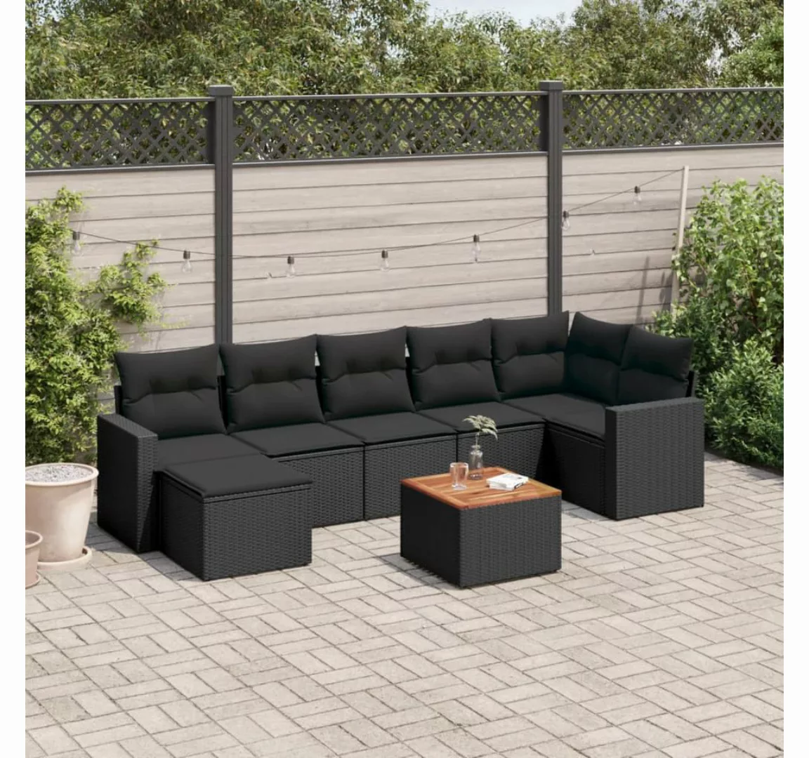 vidaXL Loungesofa 8-tlg. Garten-Sofagarnitur mit Kissen Schwarz Poly Rattan günstig online kaufen