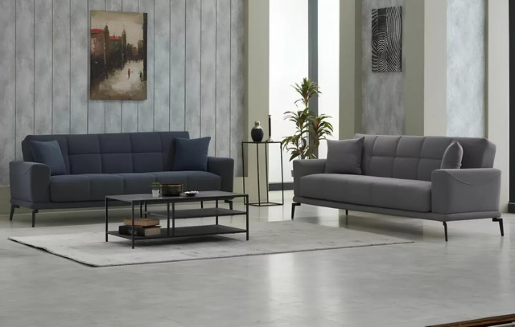 JVmoebel Sofa Gruppe Dreisitzer Stoffsofa Grau Polstersofa Couch 3 Sitzer S günstig online kaufen