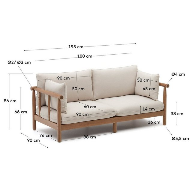 Natur24 Sofa 2-Sitzer-Gartensofa Sacova 195 x 90 x 66 cm Eukalyptusholz günstig online kaufen