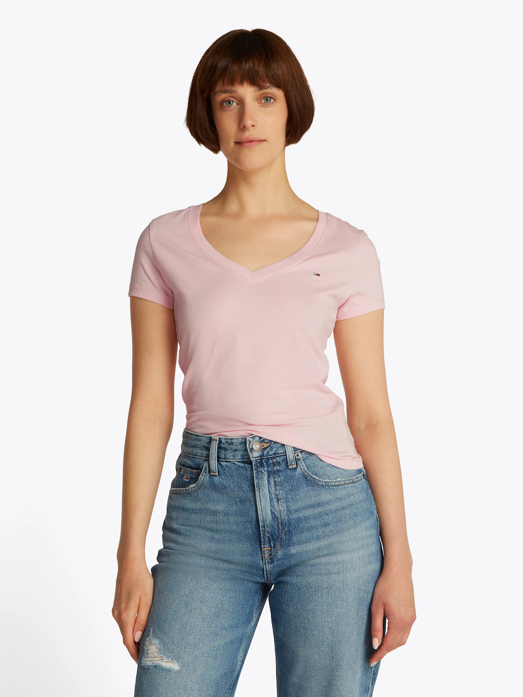 Tommy Jeans T-Shirt "TJW SLIM V-NECK TEE", mit Logo-Stickerei günstig online kaufen