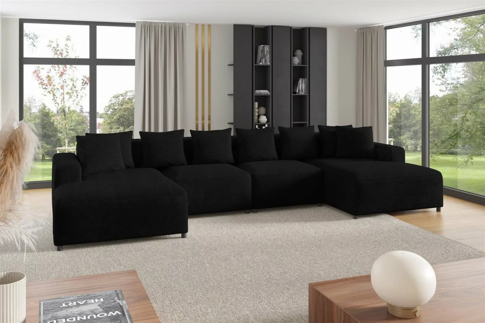 Fun Möbel Wohnlandschaft Sofa U-Form MEGAN in Stoff Poso, Rücken echt bezog günstig online kaufen