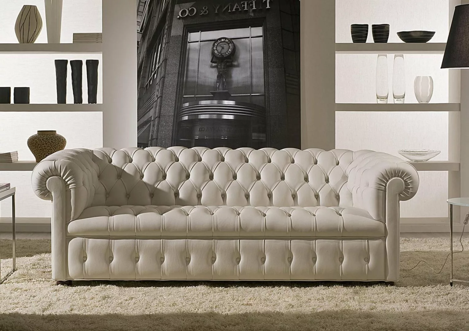 Xlmoebel Sofa Chesterfield Sofa mit Lederbezug 3-Sitzer in klassischem Weiß günstig online kaufen