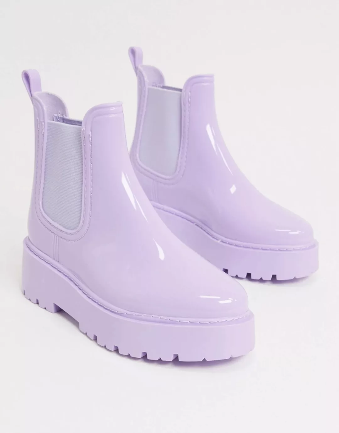 ASOS DESIGN – Gadget – Chunky Chelsea-Gummistiefel in Flieder-Lila günstig online kaufen