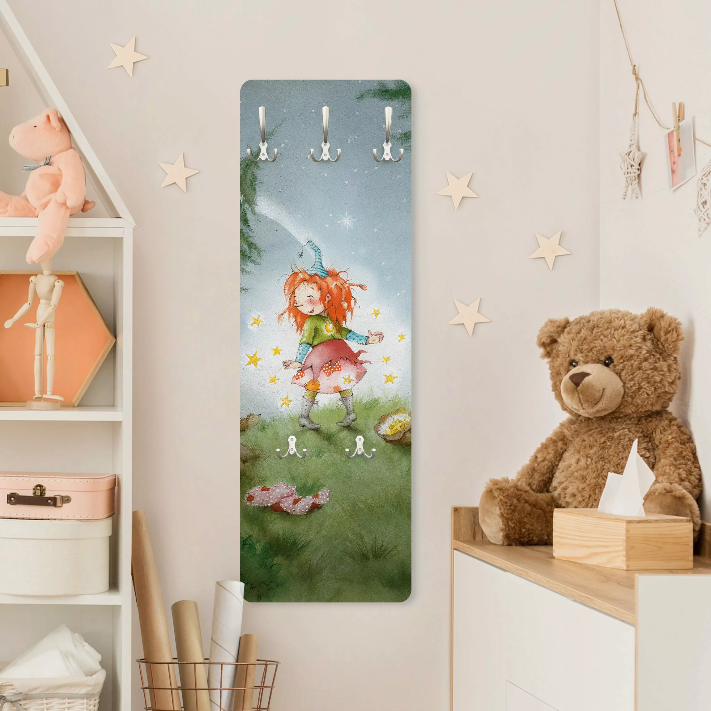 Wandgarderobe Holzpaneel Kinderzimmer Frida lässt die Sterne frei günstig online kaufen