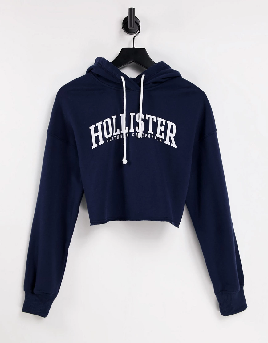 Hollister – Kapuzenpullover in Navy mit Logo-Marineblau günstig online kaufen