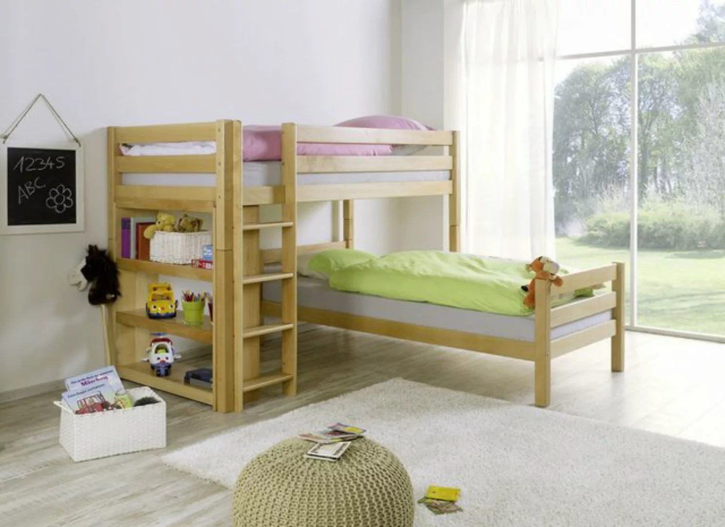 Natur24 Kinderbett Etagenbett BENI L 208 x 140 x 208 cm Buche Natur lackier günstig online kaufen