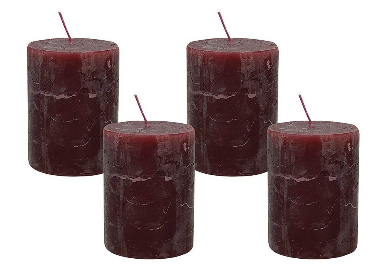 4 Rustic Stumpenkerzen Premium Kerze Dunkelrot 6x8cm - 28 Std Brenndauer günstig online kaufen