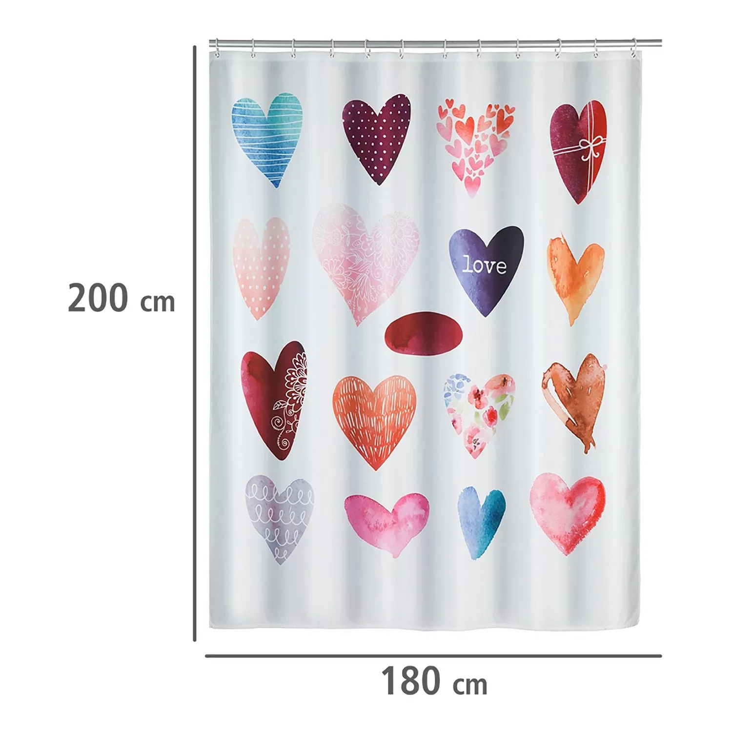 WENKO Duschvorhang Love, Textil (Polyester), 180 x 200 cm, waschbar mehrfar günstig online kaufen