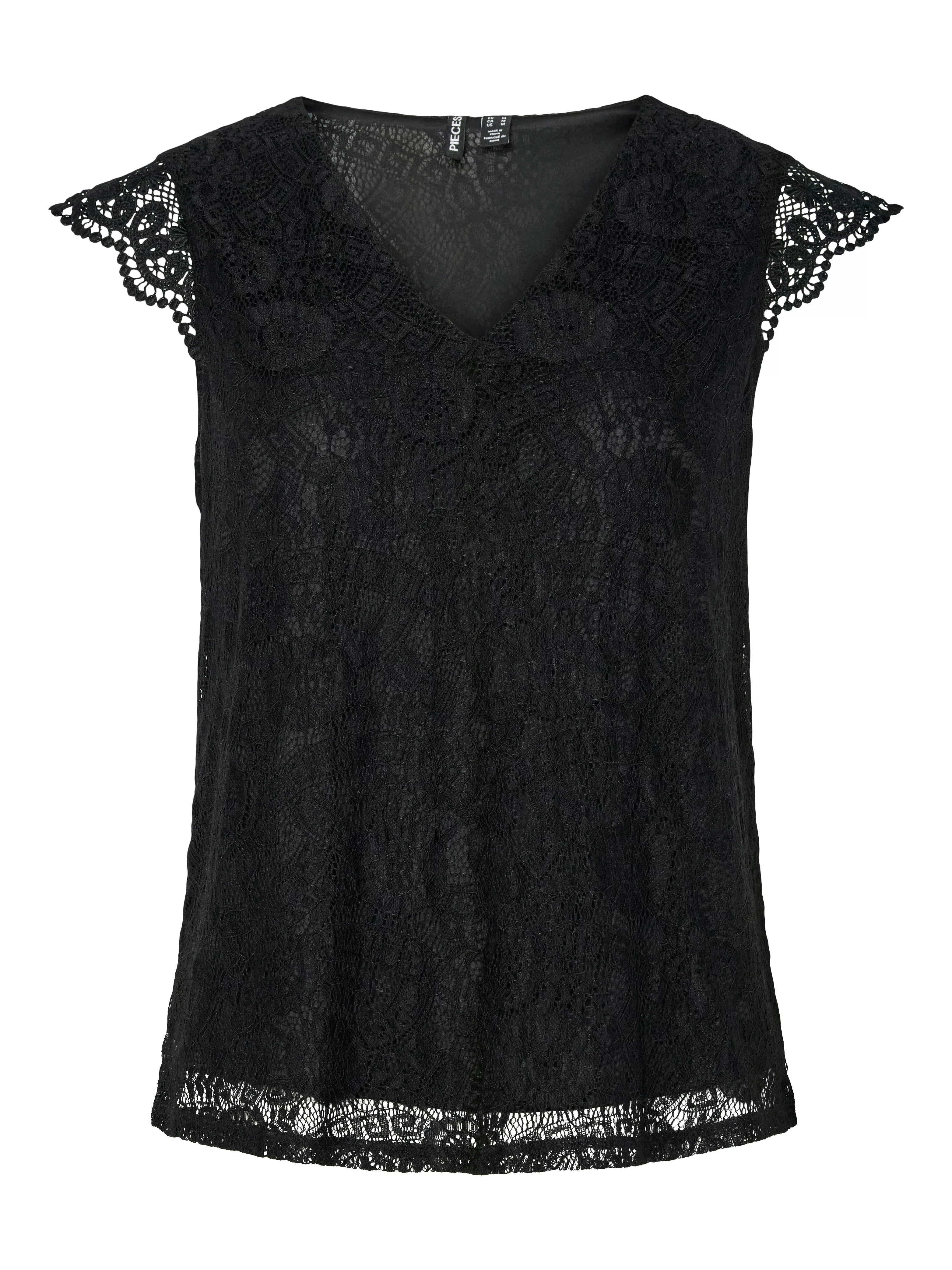 pieces Spitzentop "PCOLLINE SL LACE V-NECK TOP WVN NOOS" günstig online kaufen
