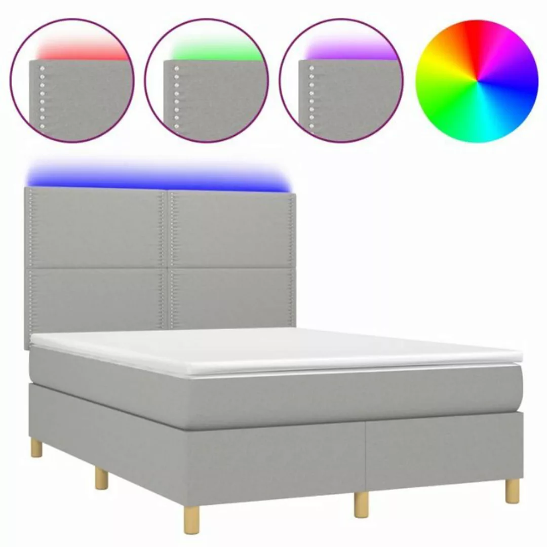 vidaXL Boxspringbett Boxspringbett mit Matratze LED Hellgrau 140x200 cm Sto günstig online kaufen