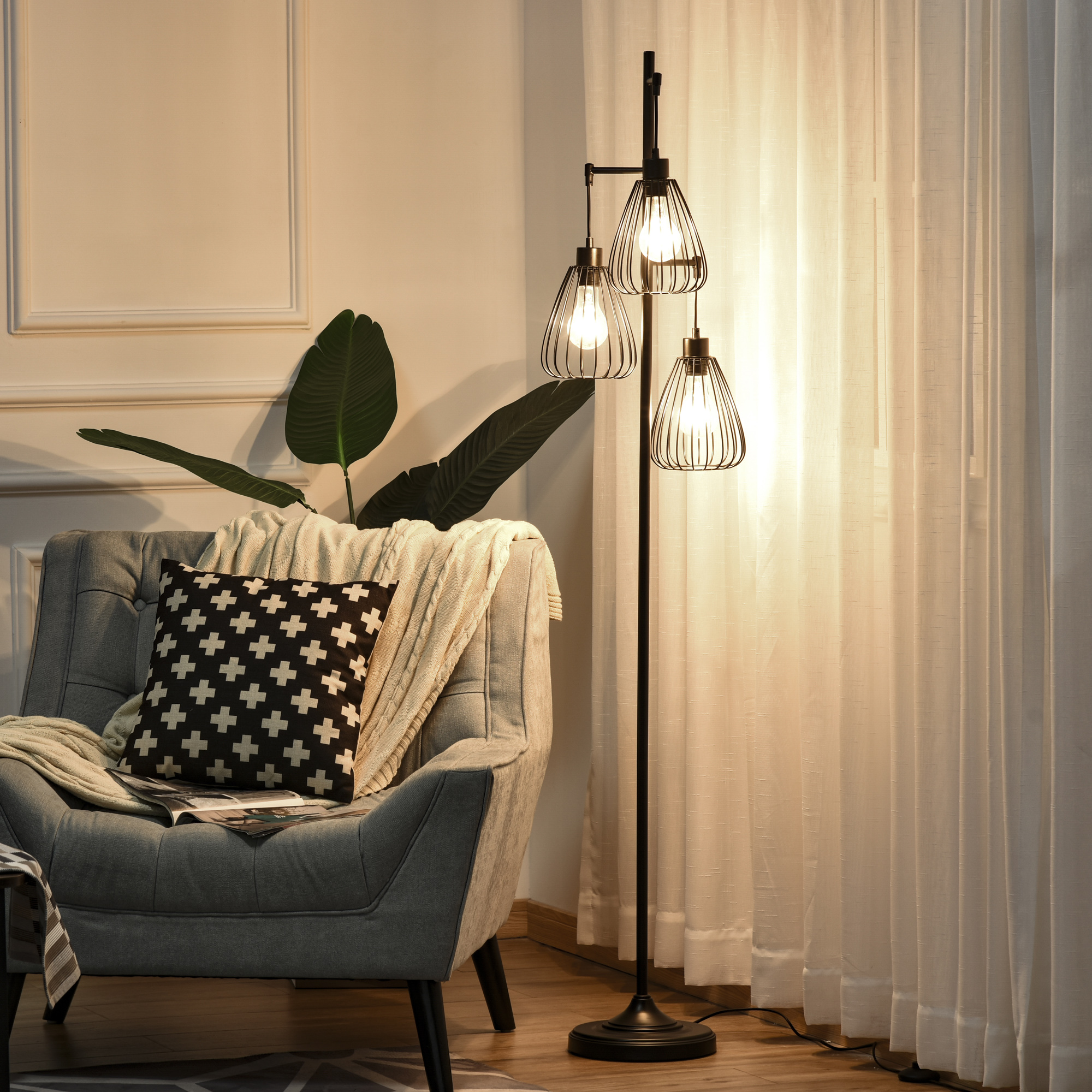 HOMCOM Vintage Industrielle Stehlampe aus Schwarzem Metall, Moderne Stehleu günstig online kaufen