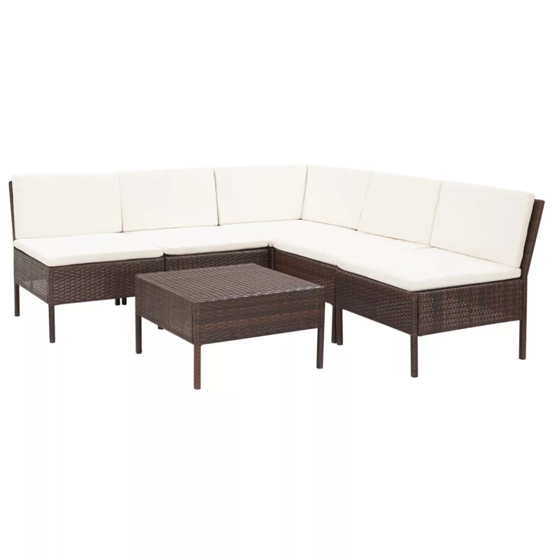 6-tlg. Garten-lounge-set Mit Auflagen Poly Rattan Braun günstig online kaufen