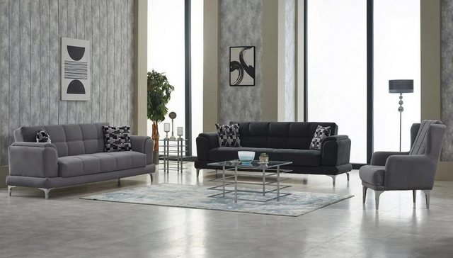 JVmoebel Sofa Couchgarnitur Dreisitzer Sessel Polstersofa Grau Sofa Stoffso günstig online kaufen