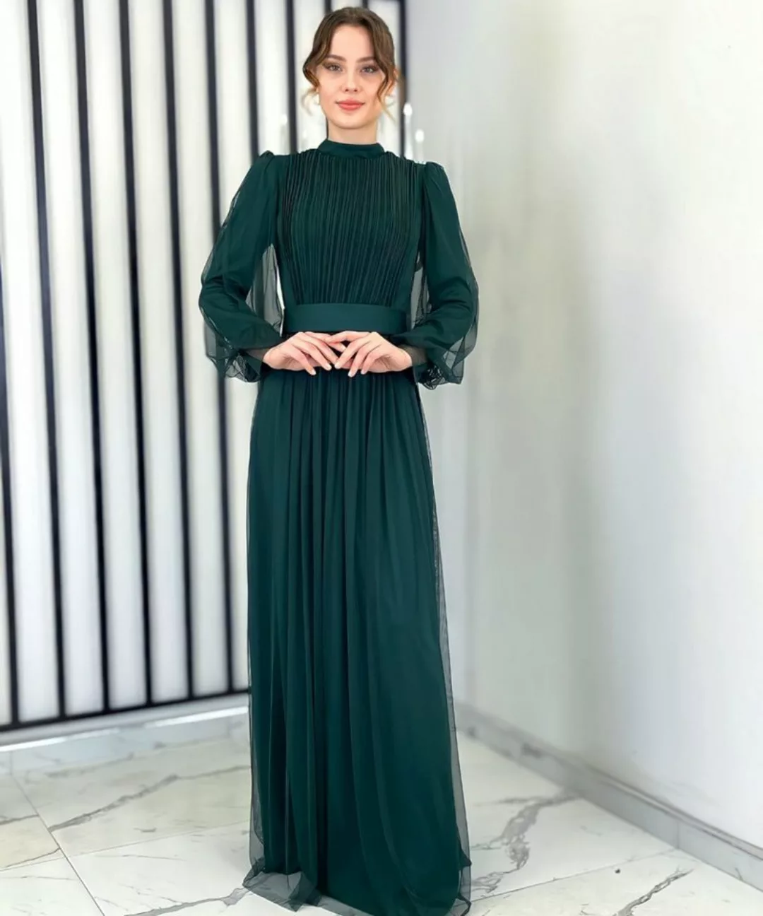 fashionshowcase Tüllkleid Damen Abendkleid Maxilänge Abaya-Stil - Modest Mo günstig online kaufen