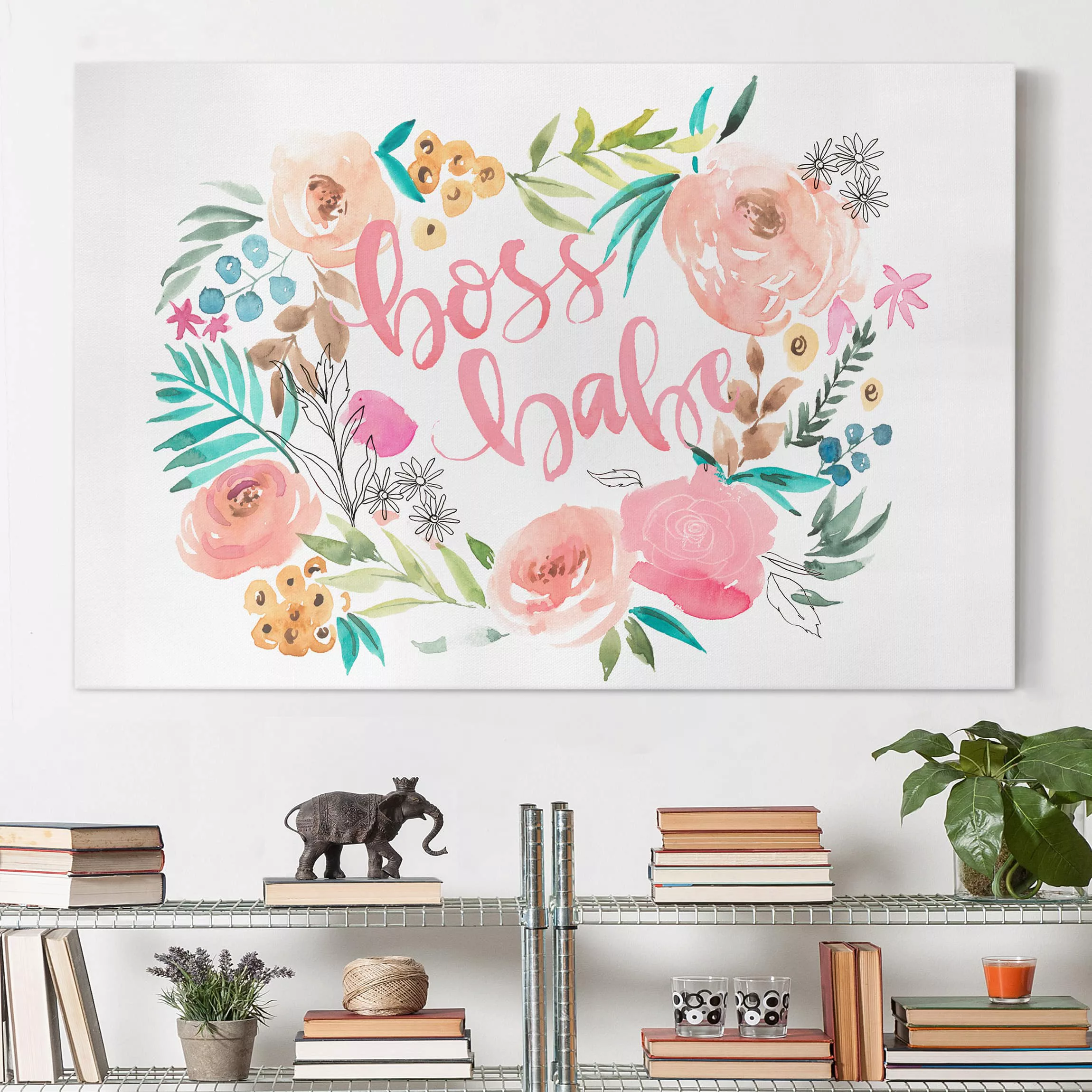 Leinwandbild Kinderzimmer - Querformat Rosa Blüten - Boss Babe günstig online kaufen