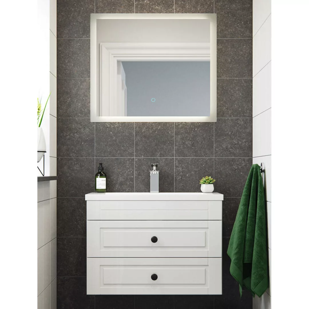 Badezimmer Waschplatz weiß Hochglanz Landhausstil 70 cm breit COLOMA-02 mit günstig online kaufen