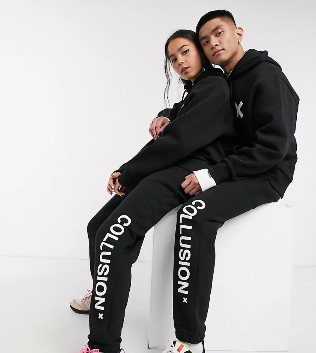 COLLUSION – Unisex – Schwarze Jogginghose mit Logo günstig online kaufen