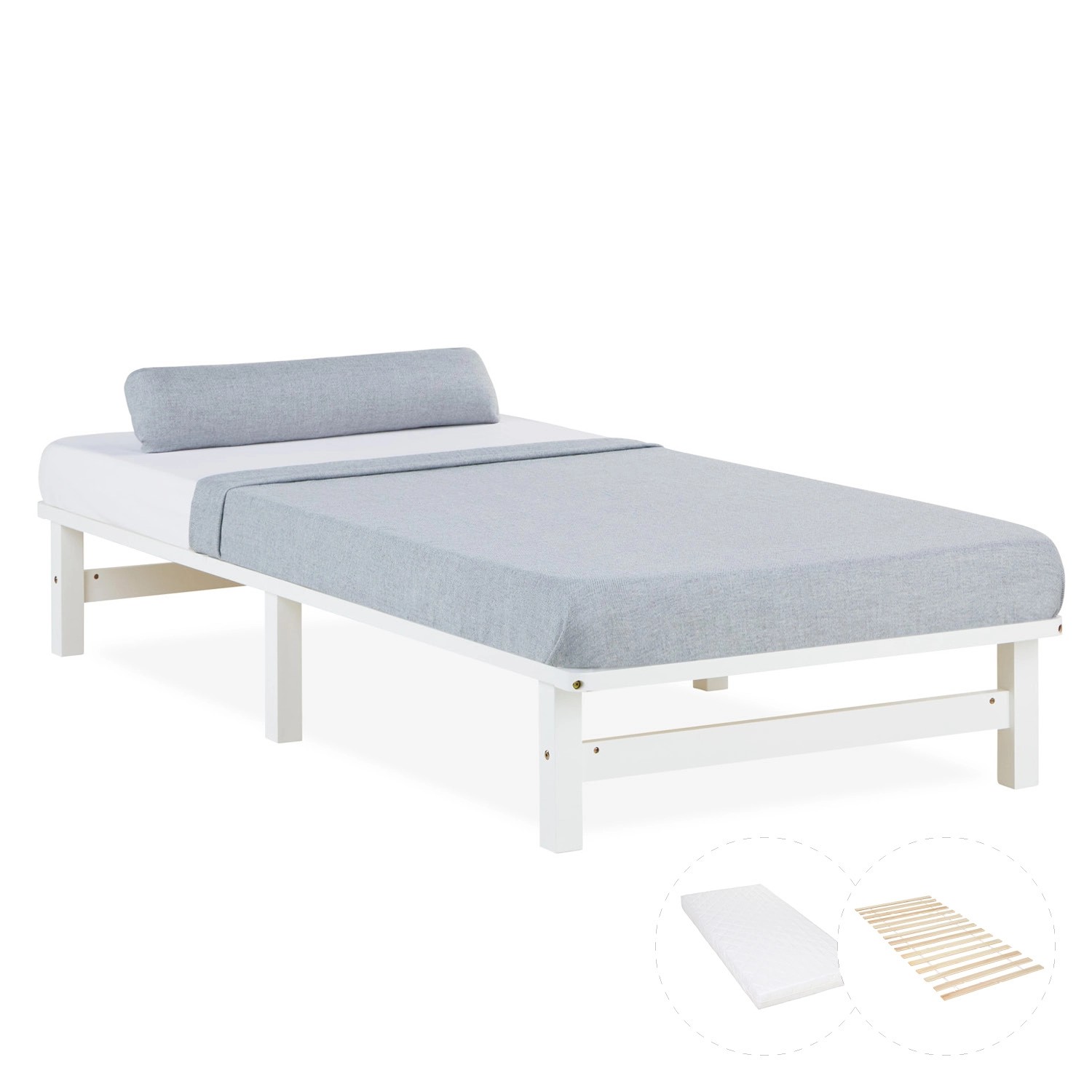 Homestyle4u Holzbett Palettenbett 90x200 mit Matratze Weiß Futonbett 3047 günstig online kaufen
