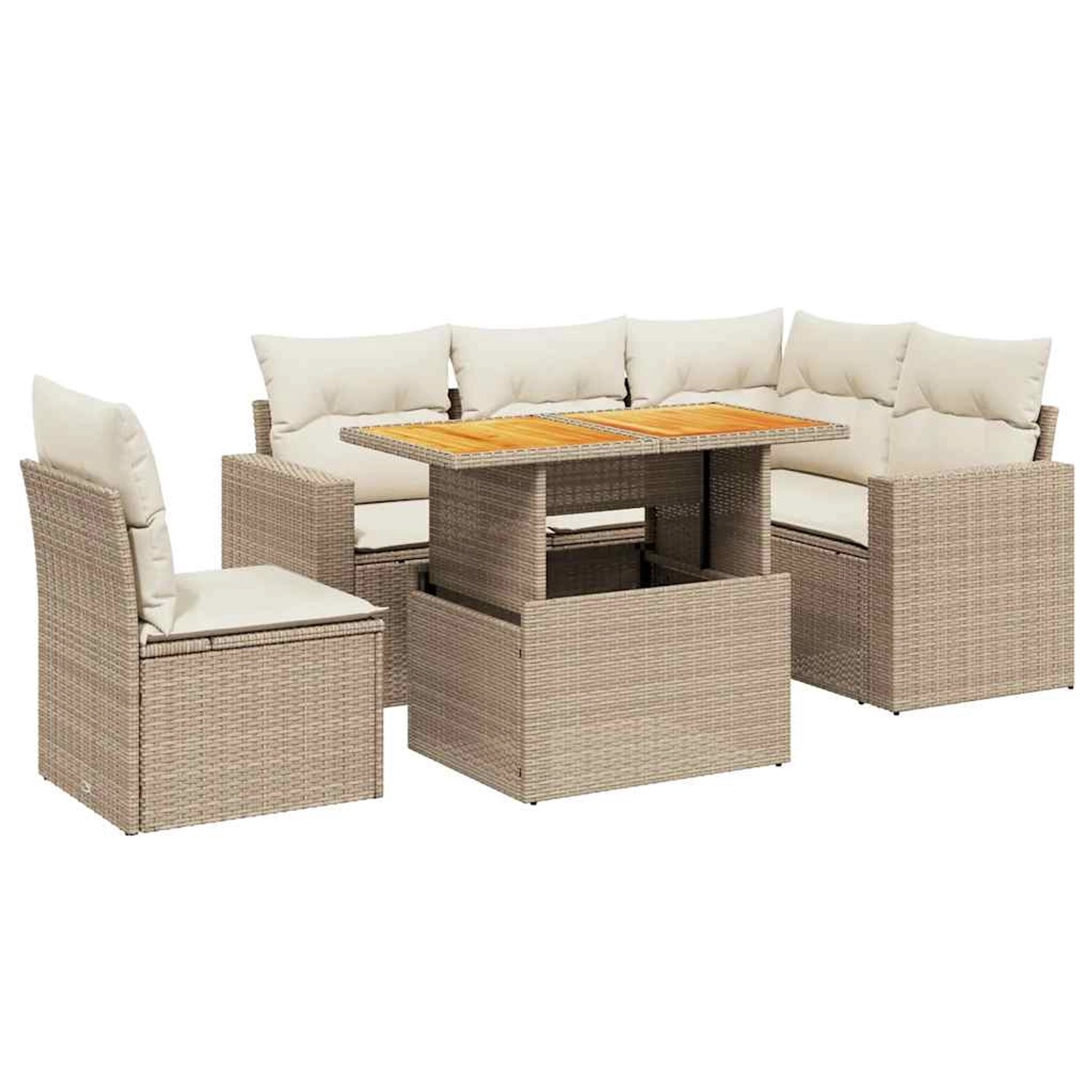 vidaXL 6-Tlg Garten-Sofagarnitur mit Kissen Beige Poly Rattan 3271317 günstig online kaufen