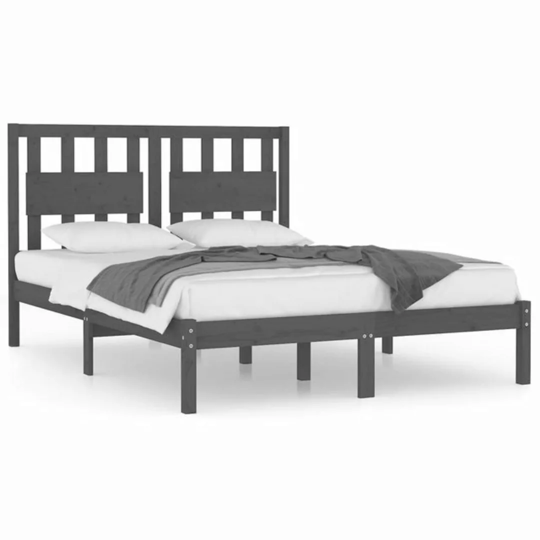 vidaXL Bettgestell Massivholzbett Grau Kiefer 200x200 cm Doppelbett Bett Be günstig online kaufen