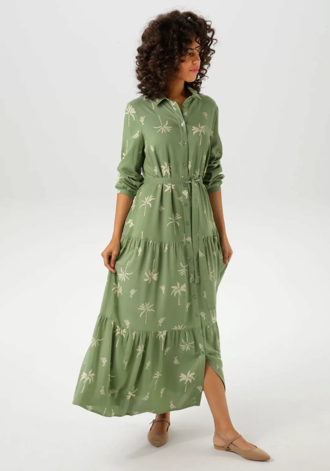 Aniston CASUAL Maxikleid, (mit abnehmbarem Bindeband), mit Palmen bedruckt günstig online kaufen