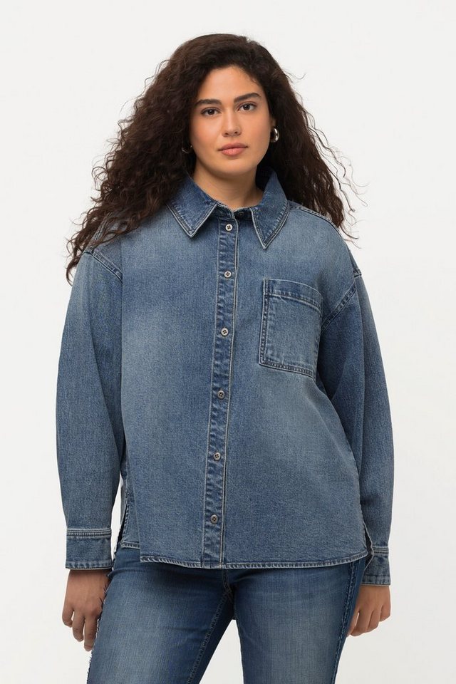 Ulla Popken Sommerjacke Jeanshemd Oversized Hemdkragen Langarm günstig online kaufen