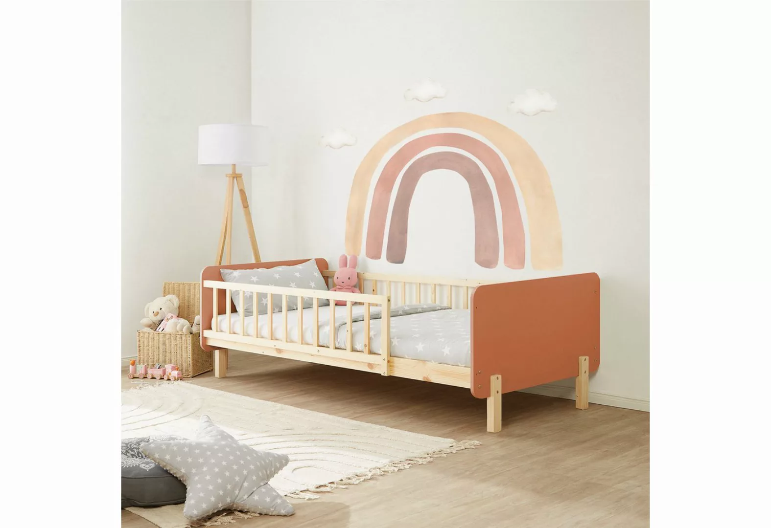 Homestyle4u Holzbett Kinderbett 90x200 cm Einzelbett Gitterbett mit Rausfal günstig online kaufen