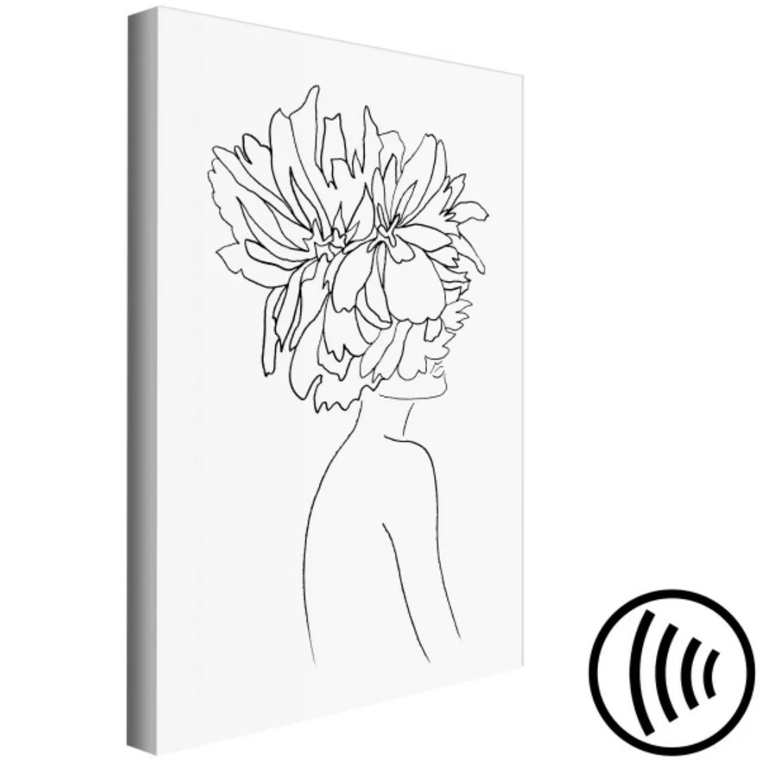 Leinwandbild Blumenhaare - lineare Silhouette einer Frau mit einer Blume XX günstig online kaufen