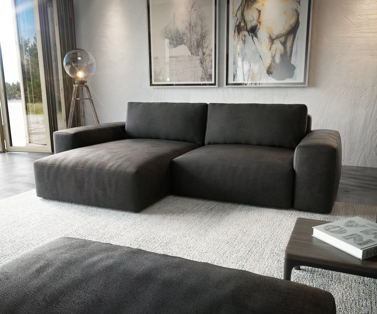 DELIFE Ecksofa Lanzo, XL Lederimitat Vintage Anthrazit 270x180 Recamiere va günstig online kaufen