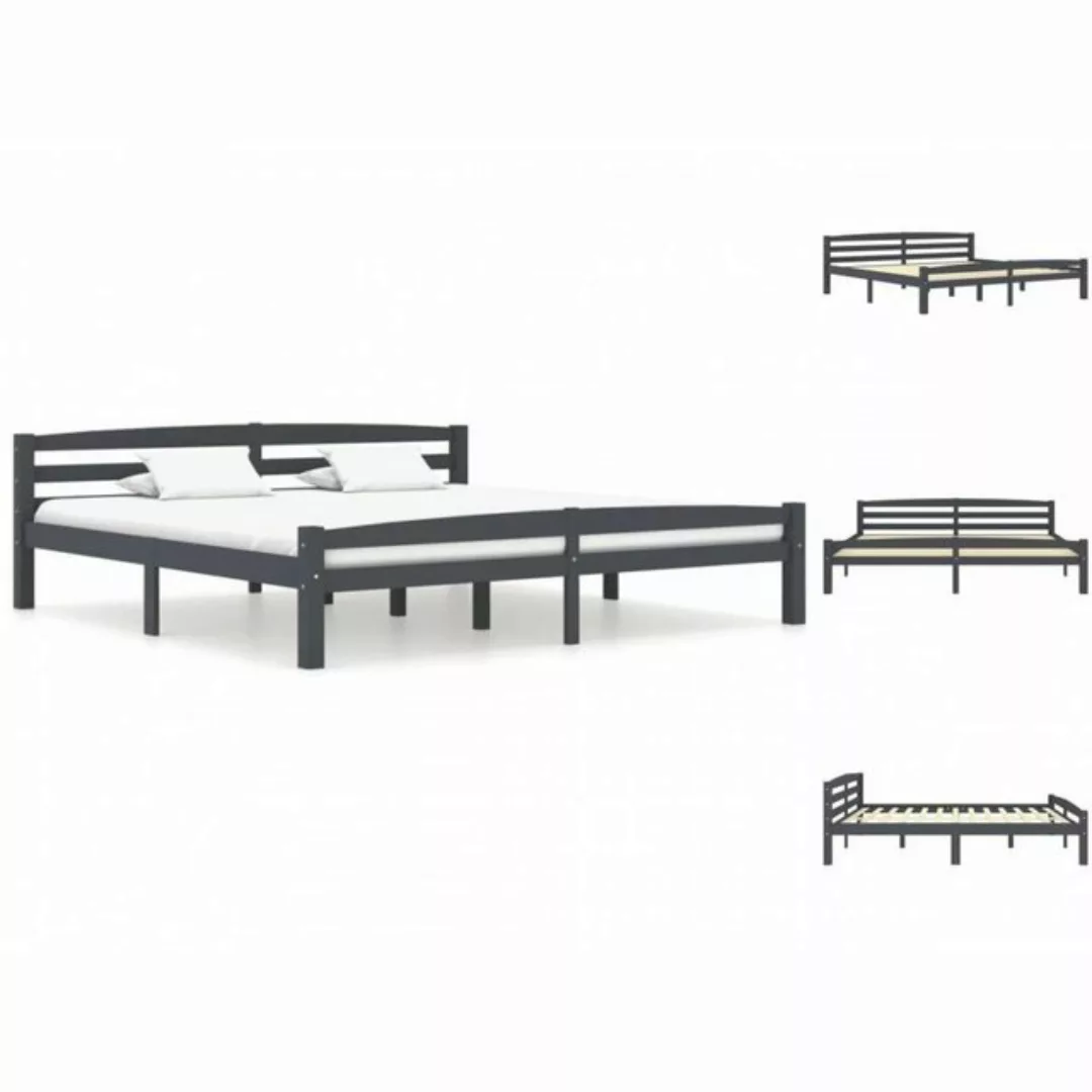 vidaXL Bettgestell Massivholzbett Dunkelgrau Kiefer 200x200 cm Bett Bettges günstig online kaufen