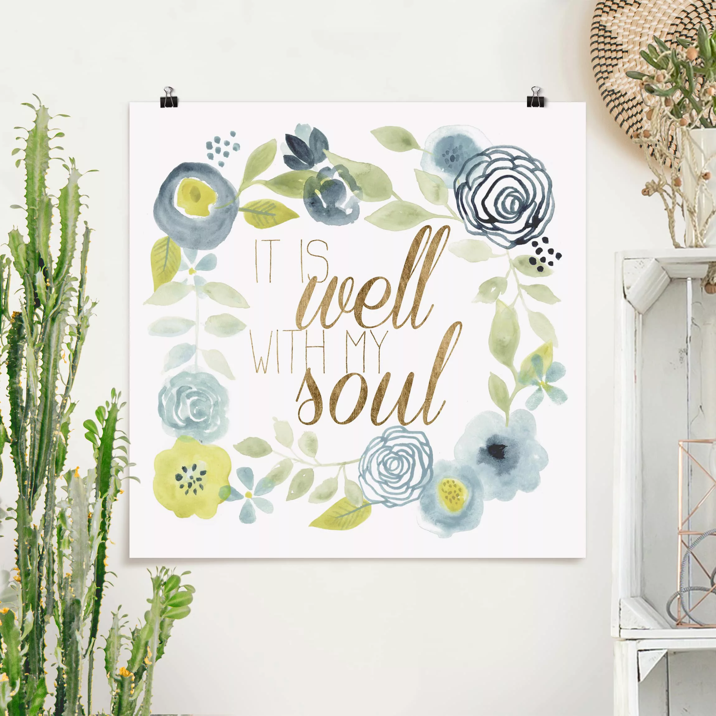 Poster Spruch - Quadrat Blumenkranz mit Spruch - Soul günstig online kaufen
