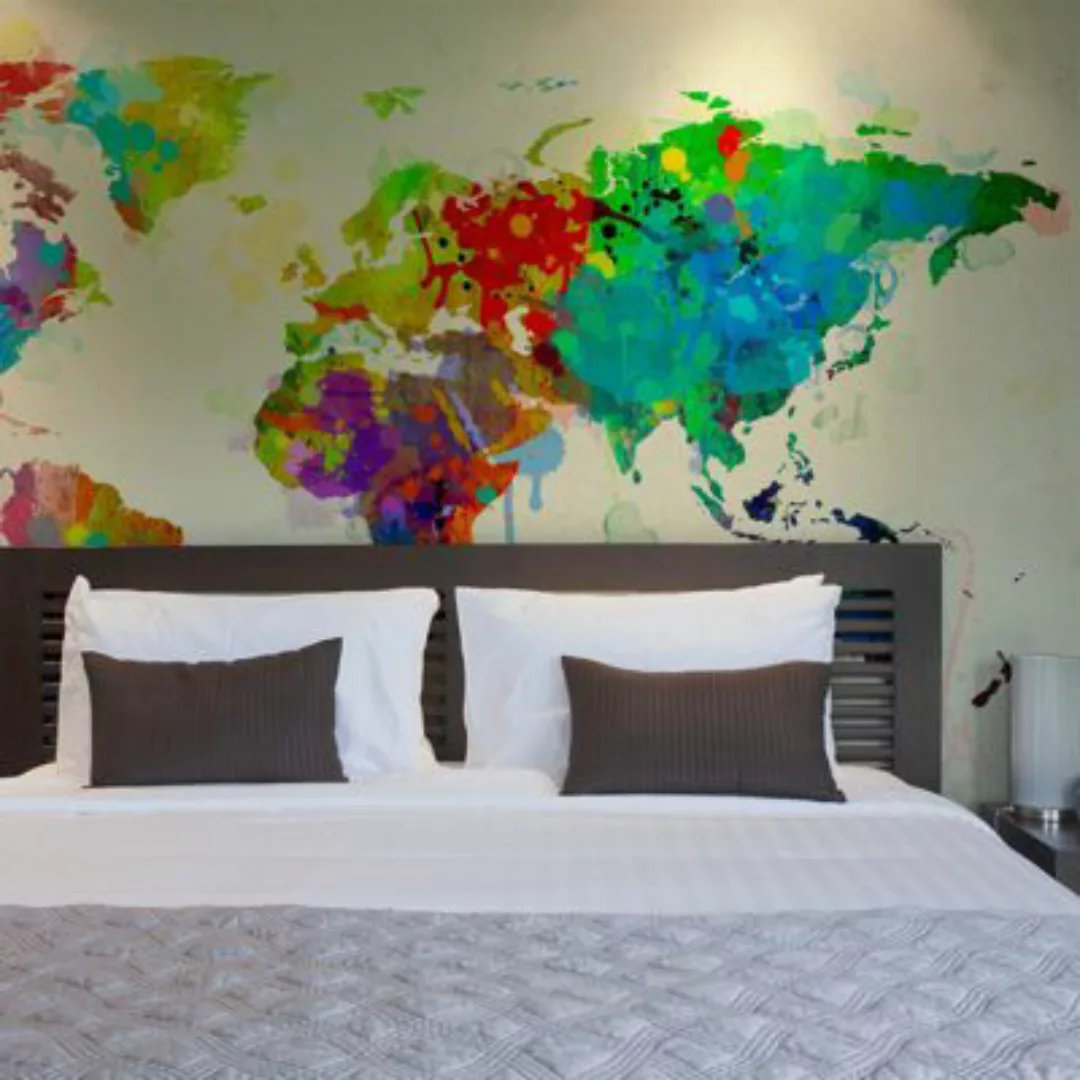 artgeist Fototapete Paint splashes map of the World creme Gr. 400 x 309 günstig online kaufen