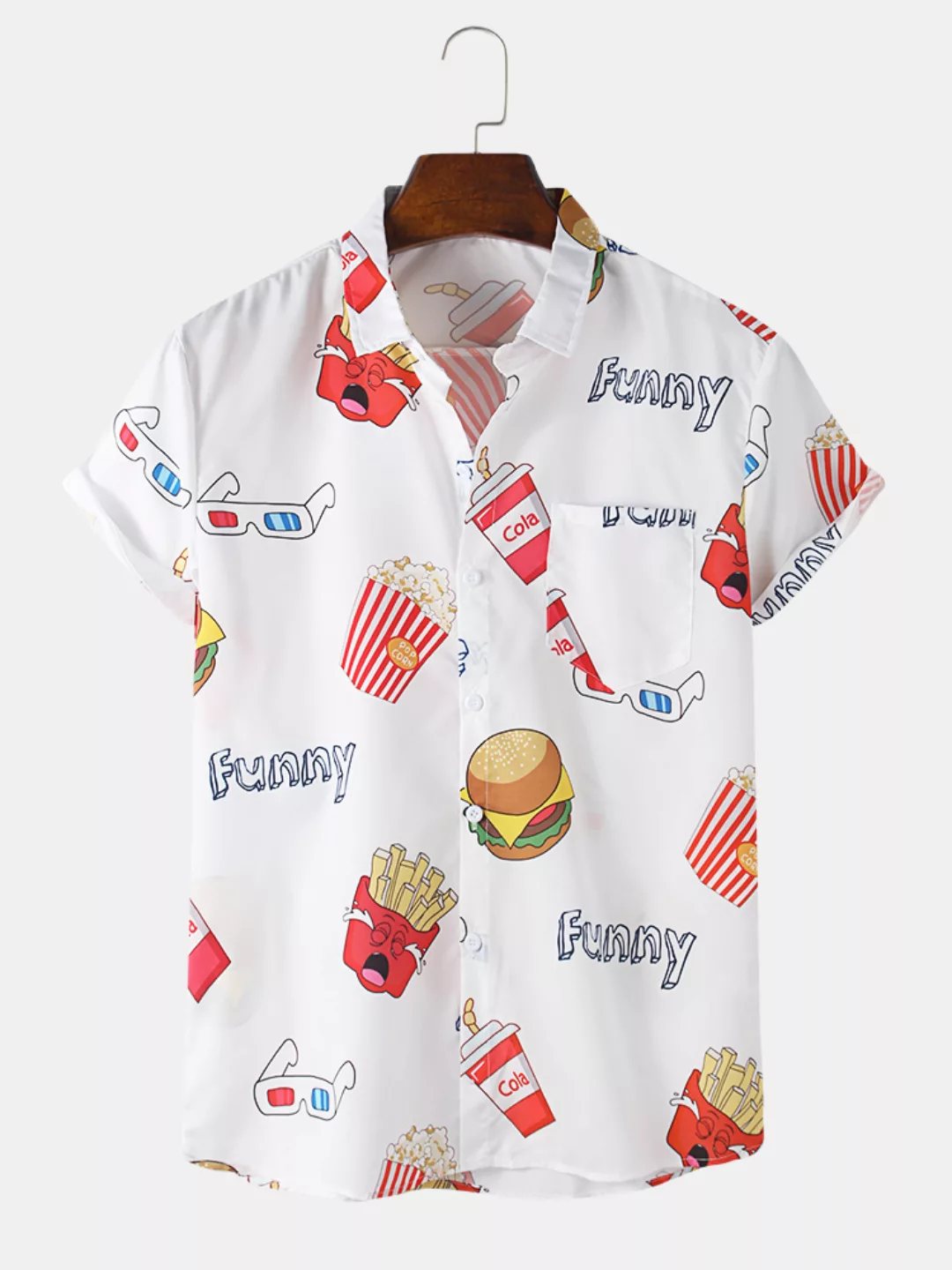 Herren Hamburger & Chips Print Funny Light Kurzarm Shirt günstig online kaufen