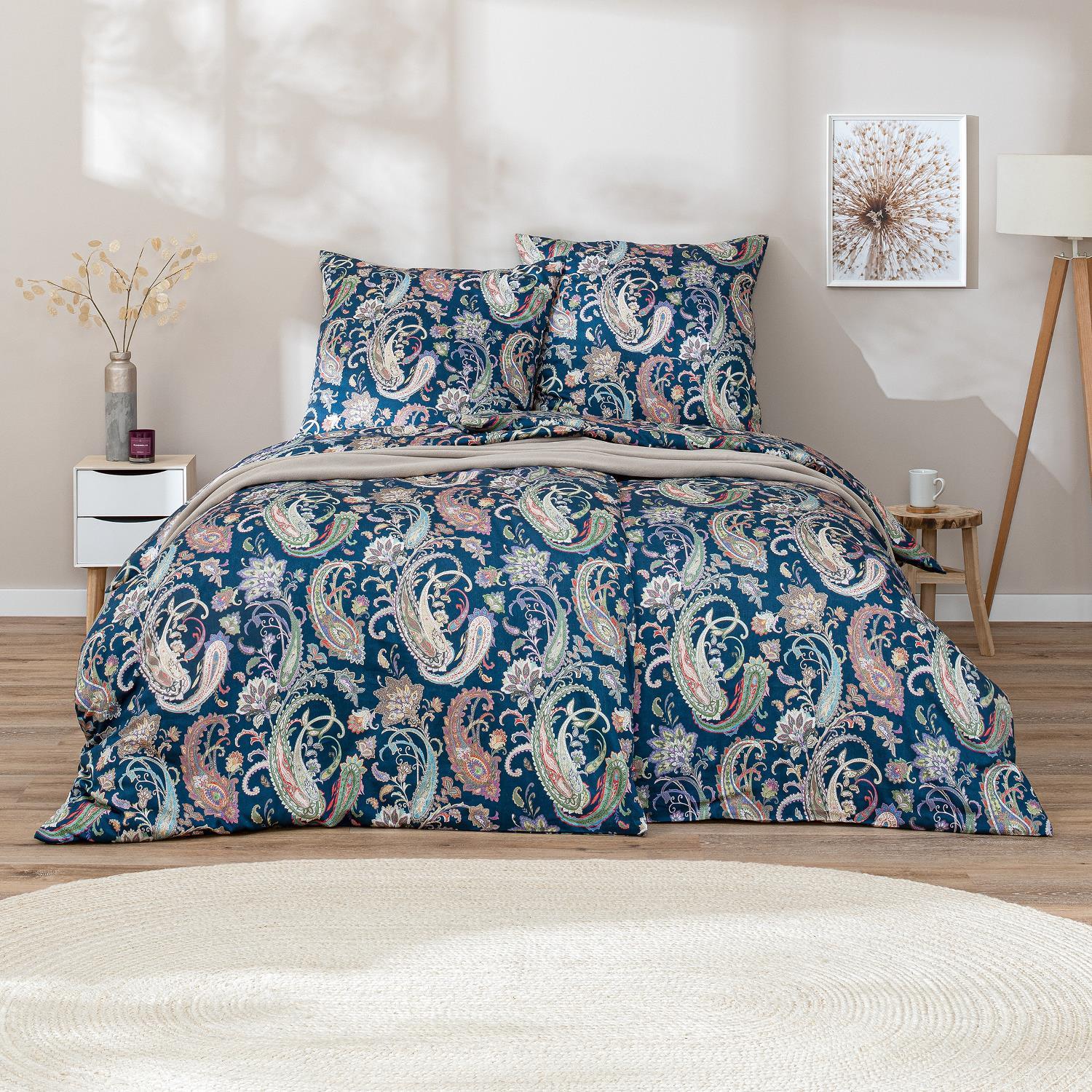 Estella Mako Satin Bettwäsche Soley 7608-270 Paisley Blau 135x200 günstig online kaufen