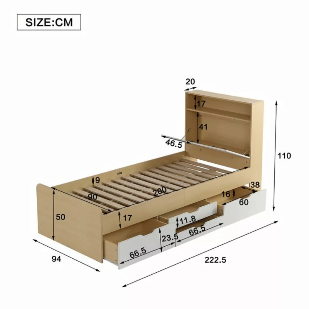 HAUSS SPLOE Holzbett 90x200cm mit 4 Schubladen, Ecken mit Stoßschutz, Weiß+ günstig online kaufen