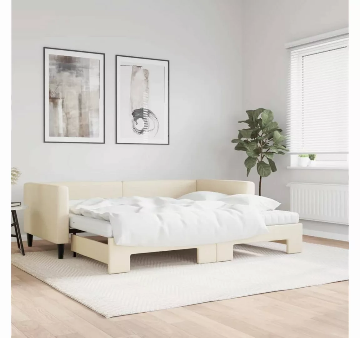 vidaXL Bett Tagesbett Ausziehbar mit Matratzen Creme 90x200 cm Stoff günstig online kaufen