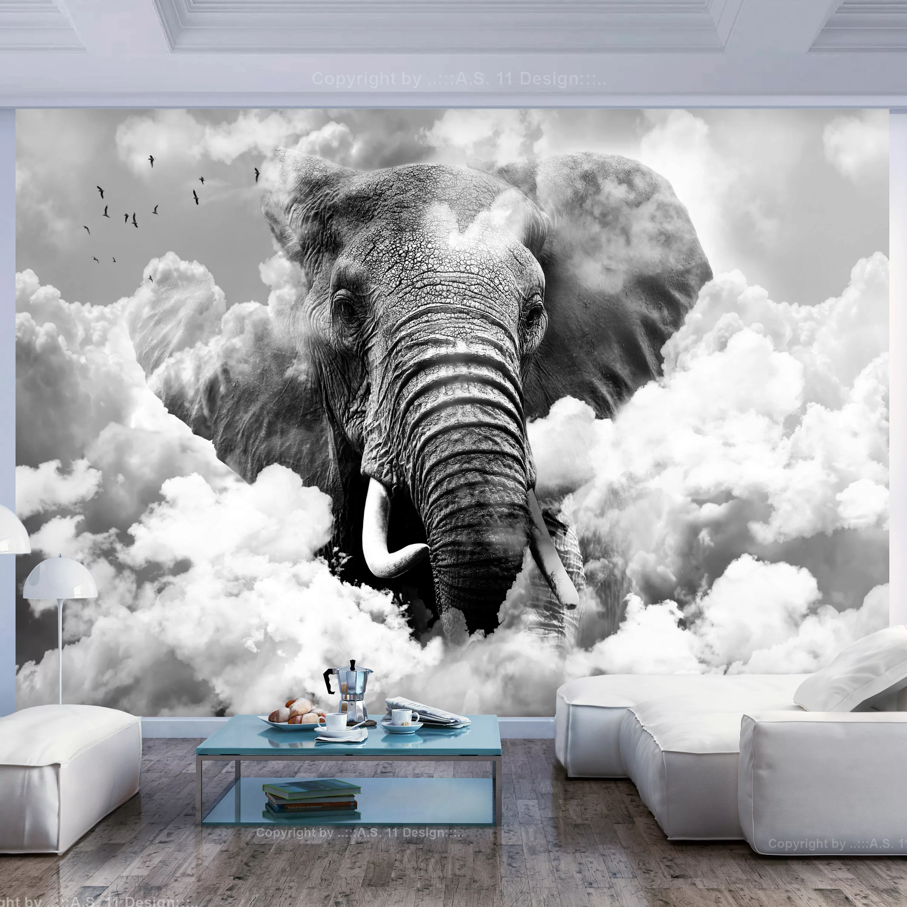 Fototapete - Elephant In The Clouds (black And White) günstig online kaufen