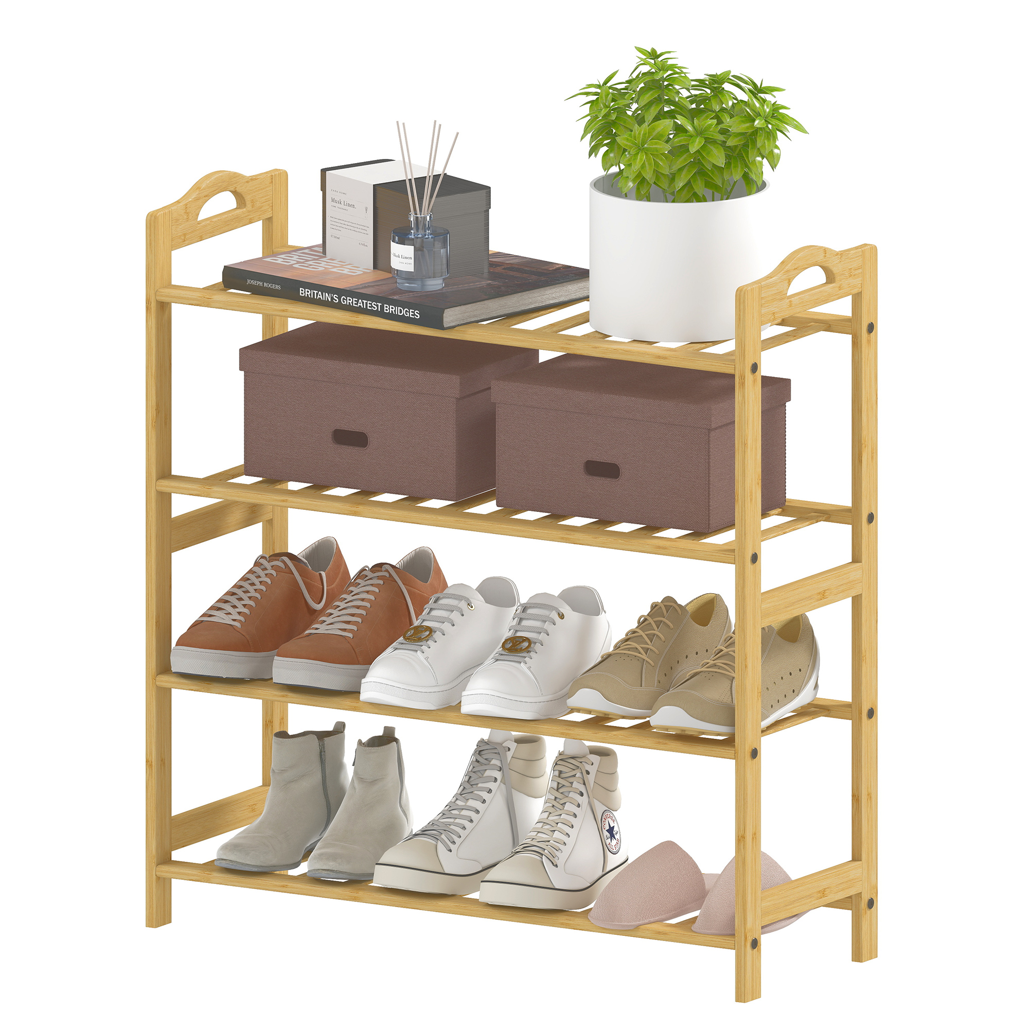 HOMCOM Bambus-Schuhregal mit 4 Ebenen, Schuhregal für 12 Paar, Aufbewahrung günstig online kaufen