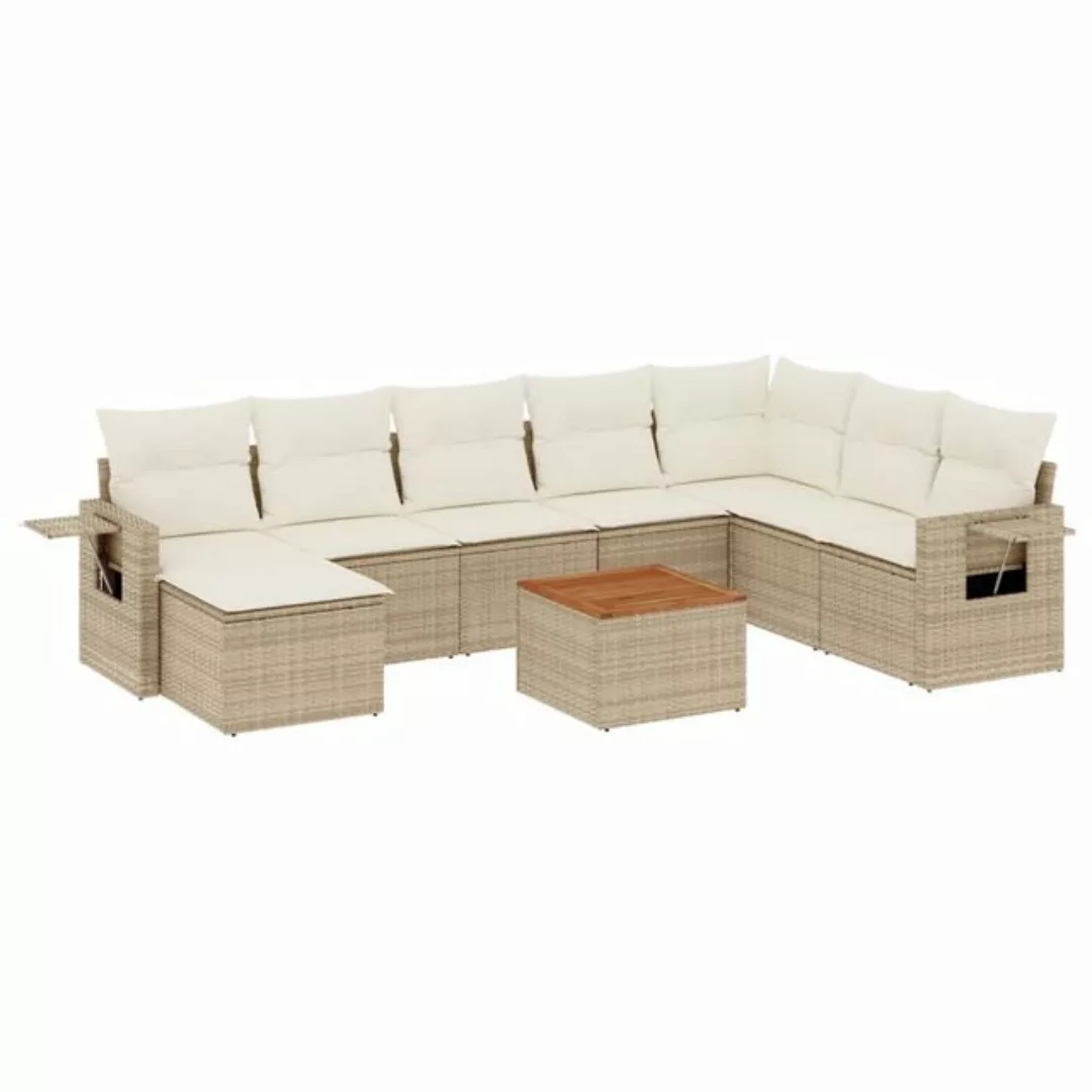 vidaXL Sofaelement 9-tlg. Garten-Sofagarnitur mit Kissen Beige Poly Rattan günstig online kaufen