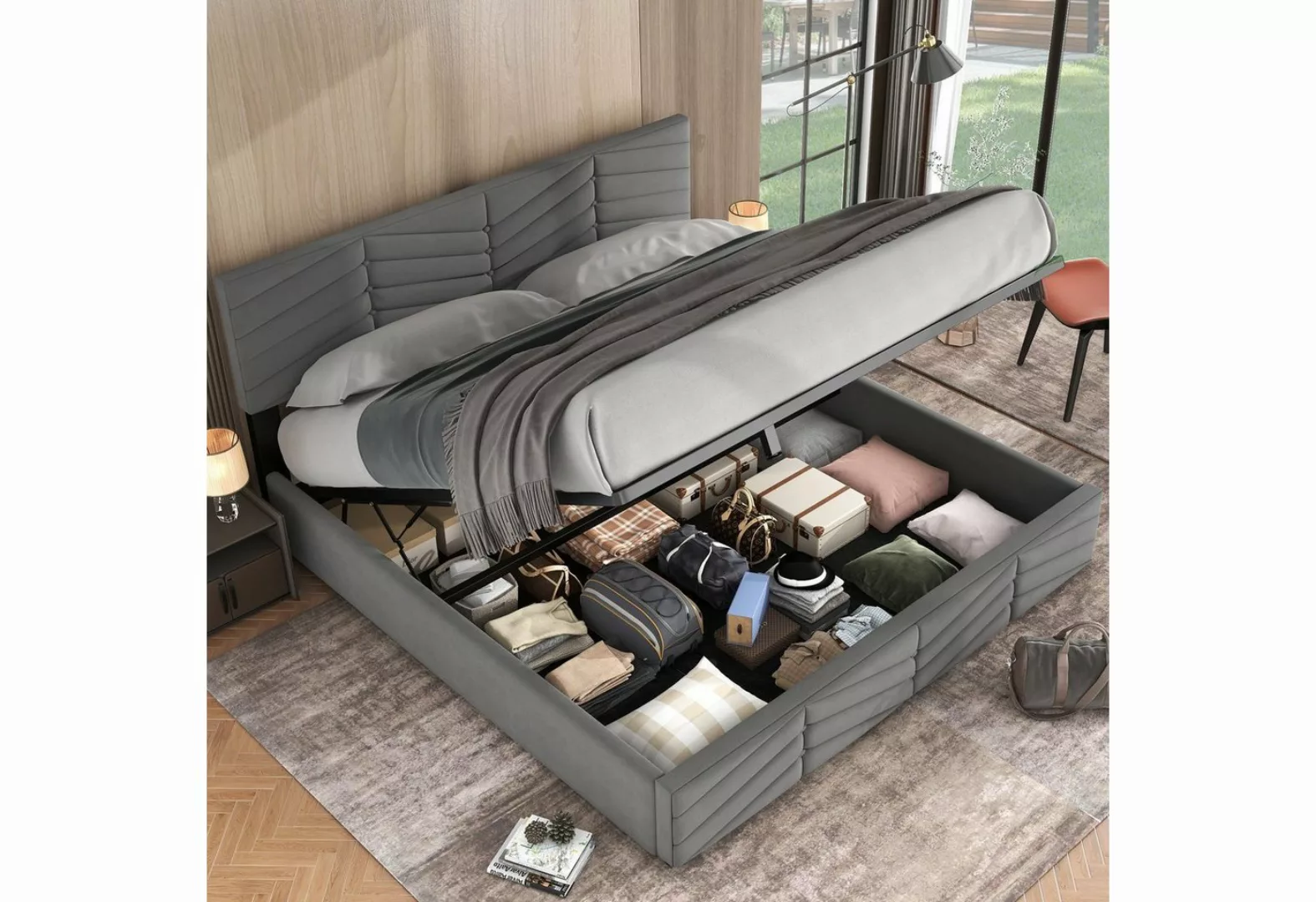 Fangqi Polsterbett 160x200cm Polsterbett, Doppelbett mit hydraulischem Bett günstig online kaufen