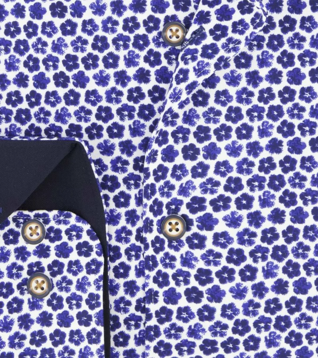 R2 Knitted Piqué Hemd Blumen Blau Extra Lange Ärmel - Größe 38 günstig online kaufen