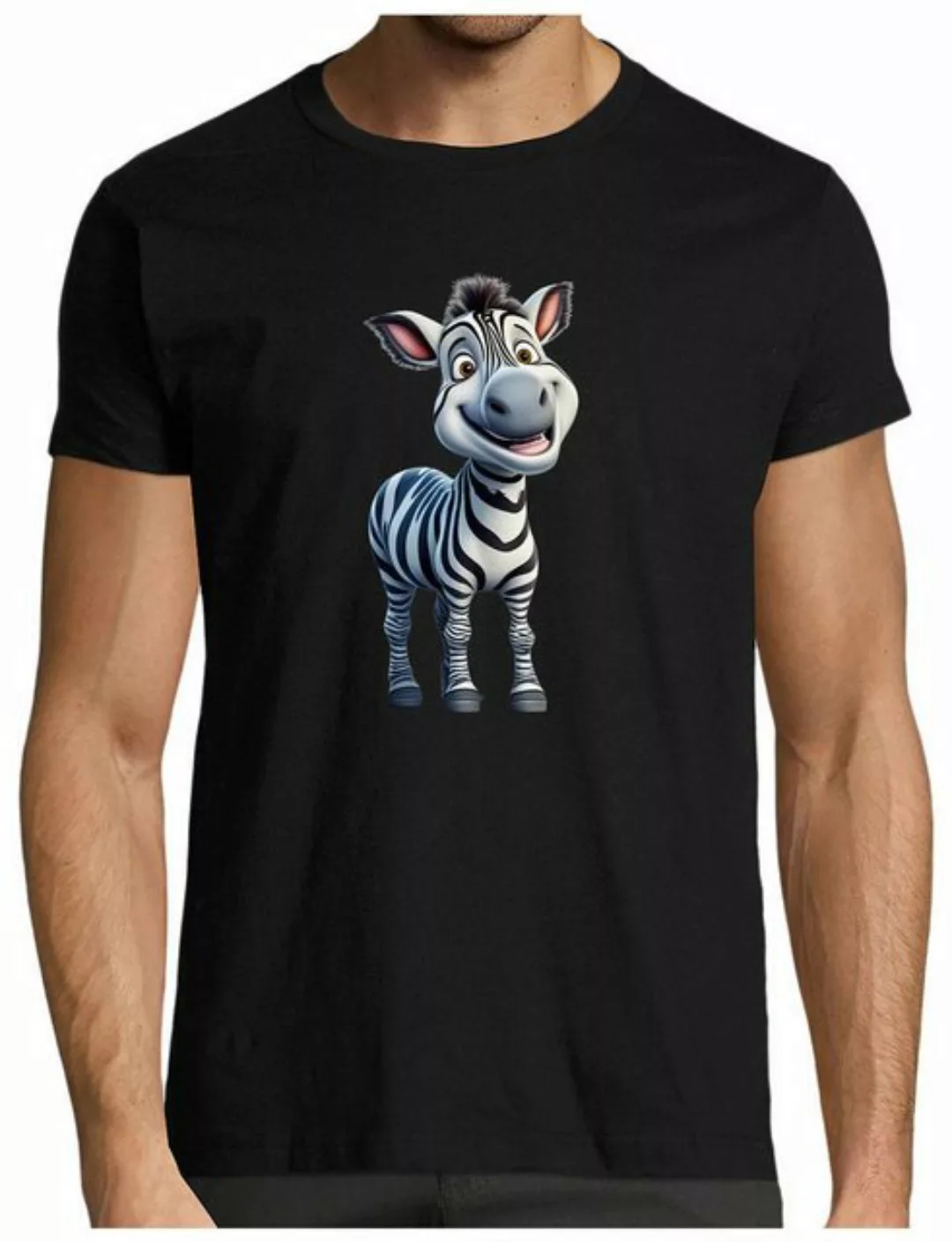 MyDesign24 T-Shirt Herren Print Shirt - Cartoon Zebra Brustprint Baumwollsh günstig online kaufen