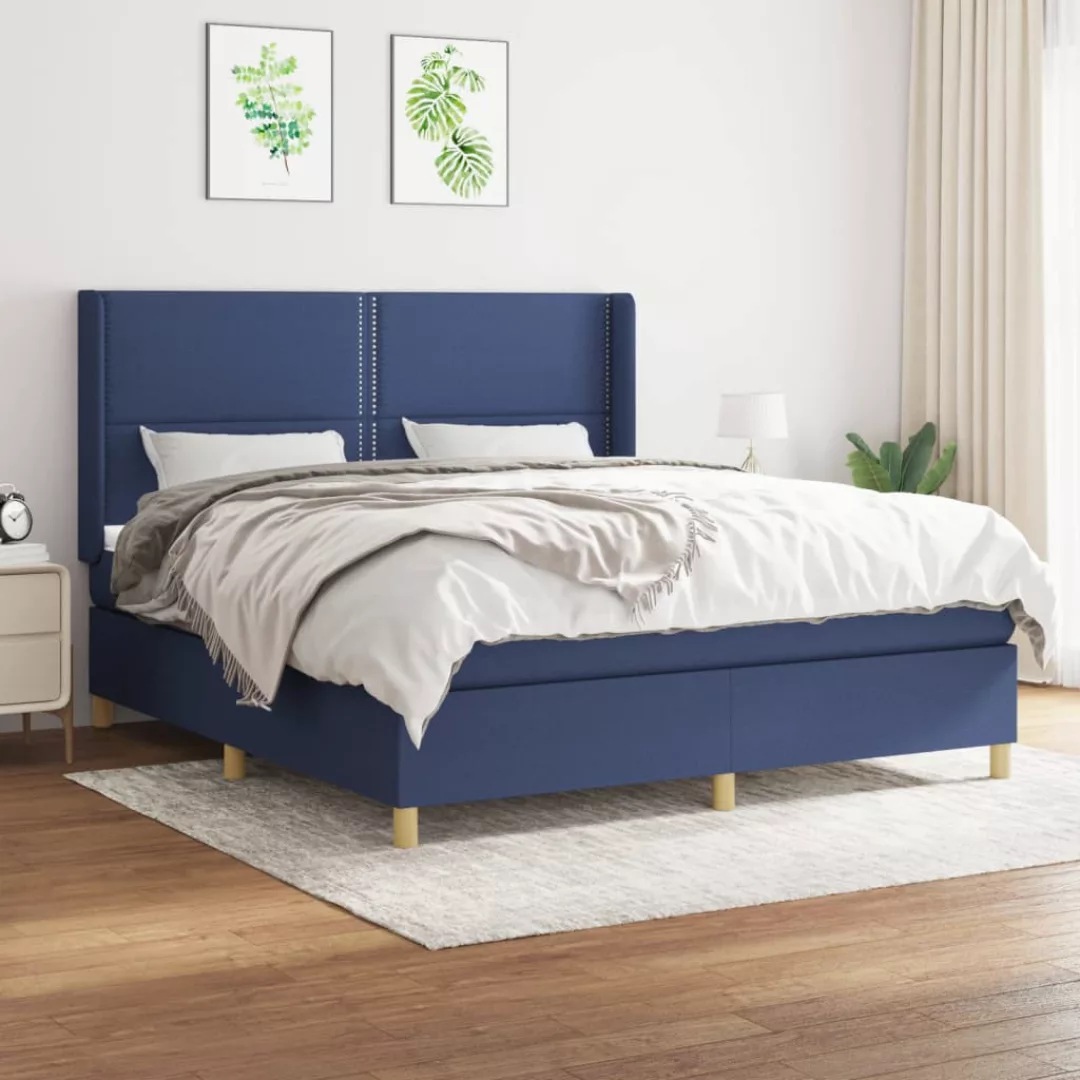 Vidaxl Boxspringbett Mit Matratze Blau 160x200 Cm Stoff günstig online kaufen