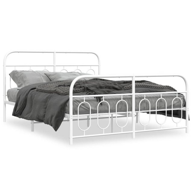 vidaXL Bett, Bettgestell mit Kopf- und Fußteil Metall Weiß 135x190 cm günstig online kaufen