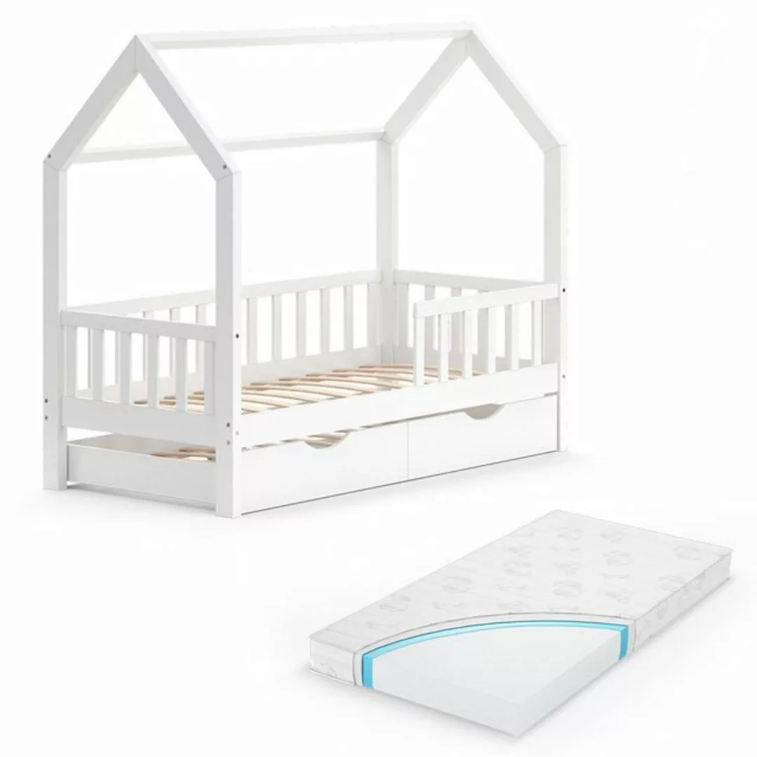 VitaliSpa® Kinderbett Hausbett Gästebett 80x160cm WIKI Weiß Schublade Matra günstig online kaufen