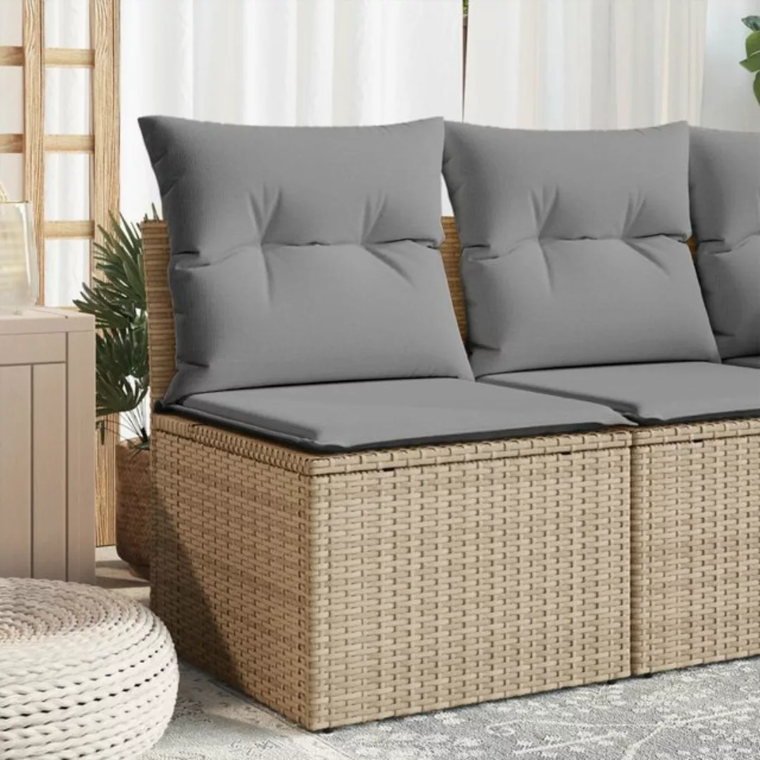 vidaXL Loungesofa Garten-Ecksofa mit Kissen Beige Poly Rattan, 1 Teile günstig online kaufen