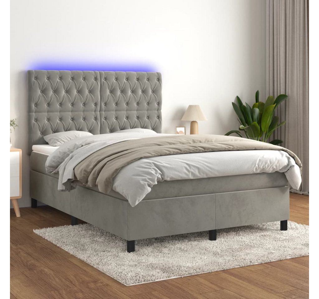 vidaXL Boxspringbett Boxspringbett mit Matratze LED Hellgrau 140x200 cm Sam günstig online kaufen